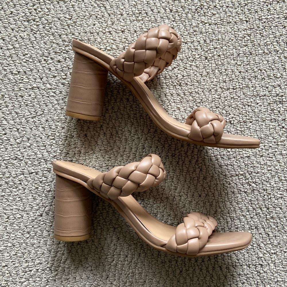 Braided nude block heels